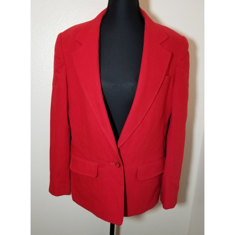 Vintage Sheridan Square Womens Sz 12 Red Wool Blend Blazer Minimalist Business